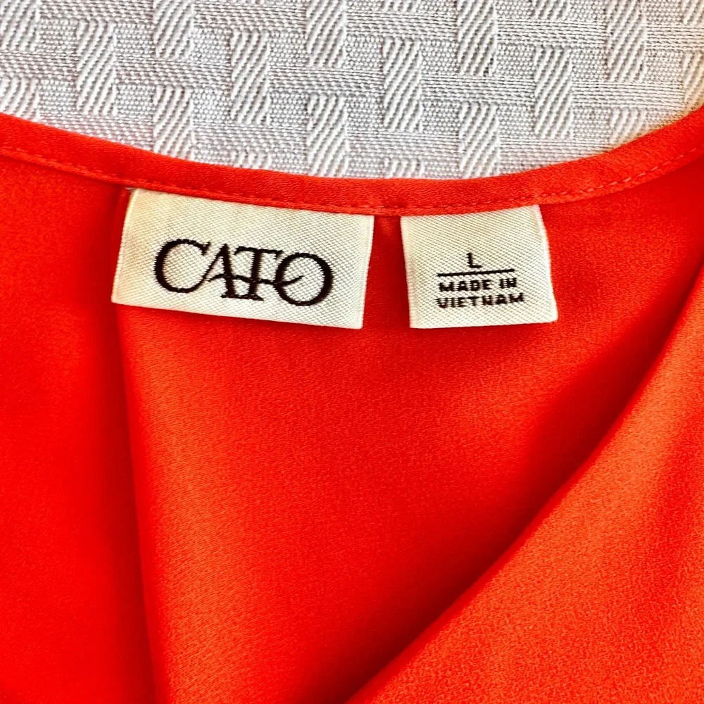 Cato Orange Asymmetrical Hem V-Neck Roll Tab Sleeve Blouse Top Womens Size Large
